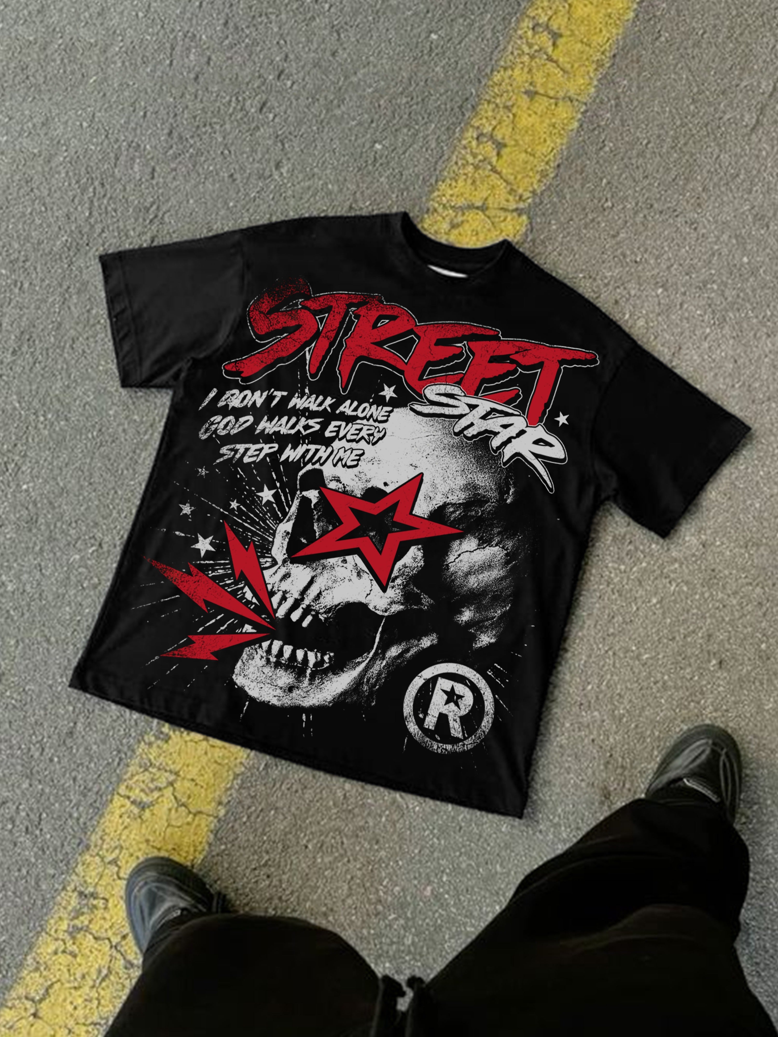 Street Star Skull Stars Vintage Graphic Cotton T-shirt